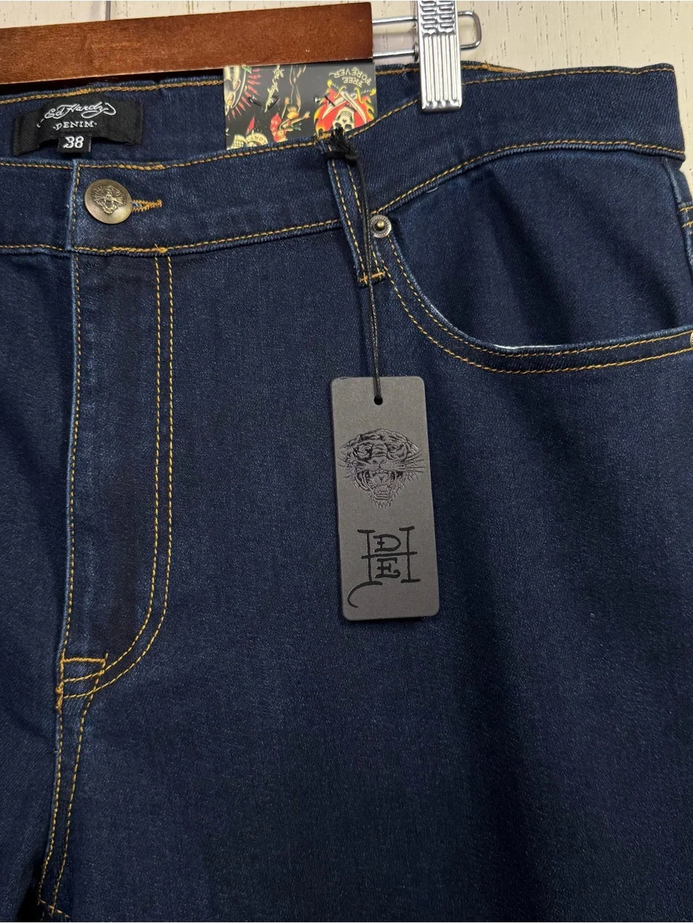 Ed Hardy Denim Jeans 38 Snake Rose Embroidered Straight Y2K Tattoo Grunge NWT